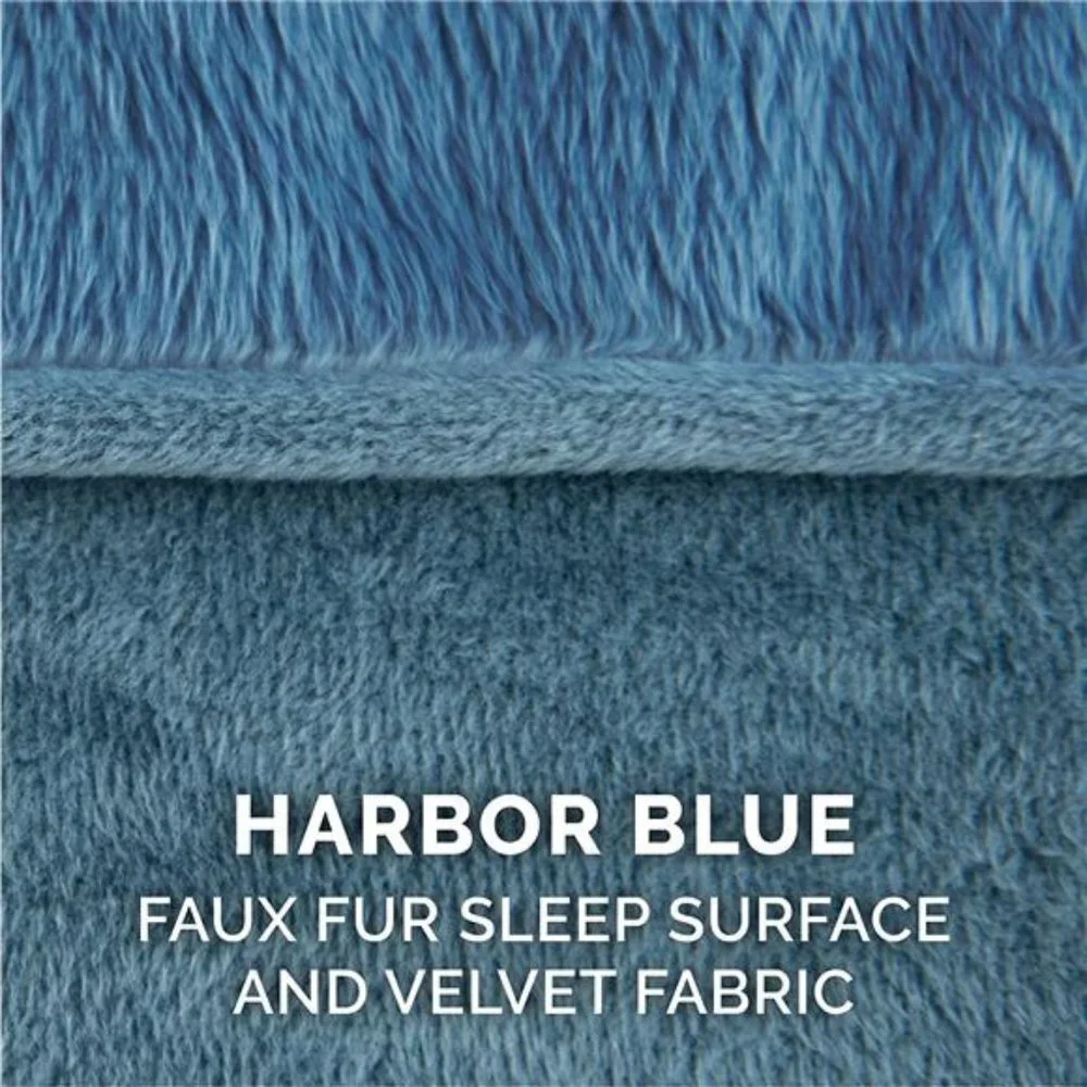 Faux Fur & Velvet Sofa-Style Fiberfill Pillow Dog Bed - Harbor Blue, Small